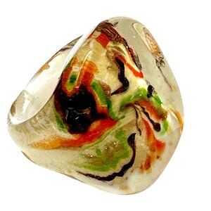 Mod Retro Vibe Handmade Glass Ring Size 9 Colorful Swirled Orange Green Brown